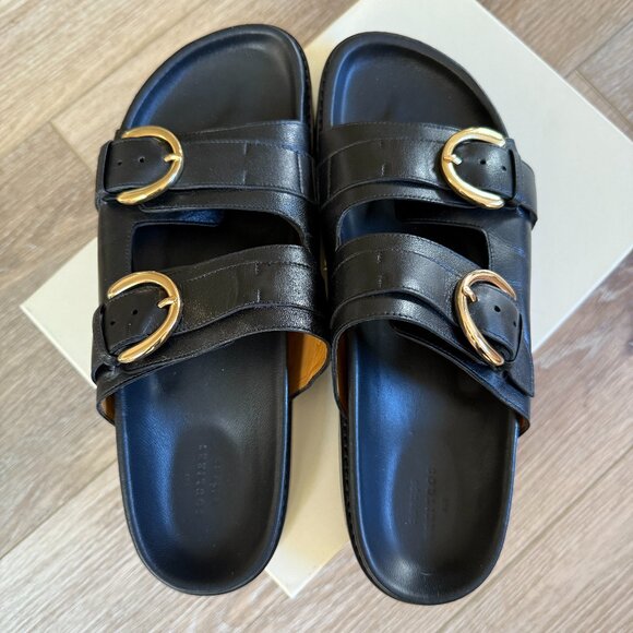 Sezane Shoes - Sezane Lenny Sandals Black Leather Sandals with Gold Buckles-10